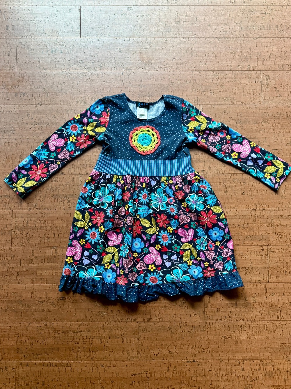 Zaza Couture Floral Dress Size 4 Colorful Long Sleeve Boutique